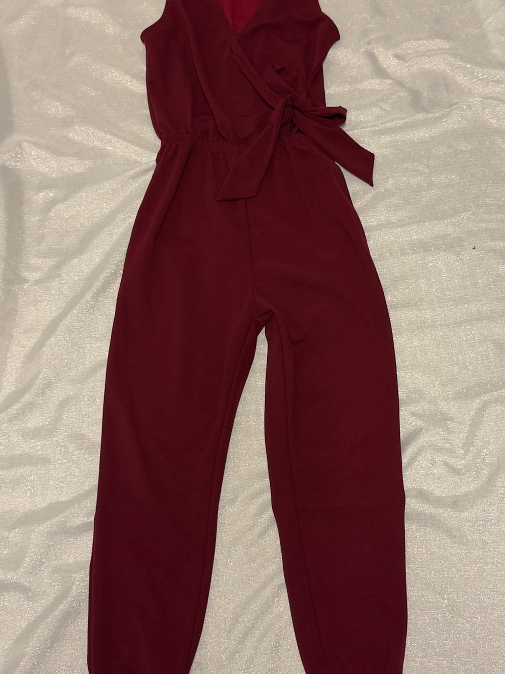 SHEIN Sleeveless Wrap Jumpsuit in Wine